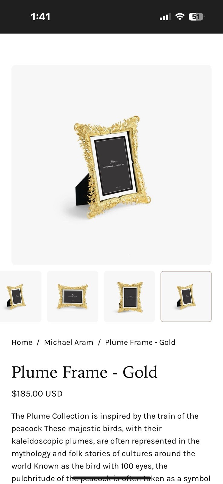Michael Aram Photo Frame. PLUME GOLD 8x10 MINT - photo 3