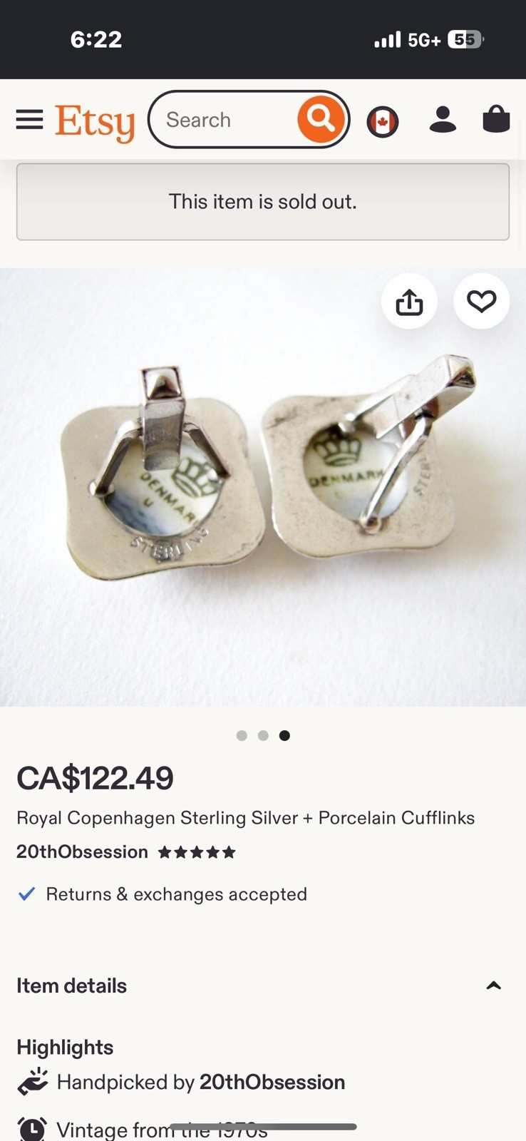Royal Copenhagen Sterling Silver + Porcelain Cufflinks - photo 4