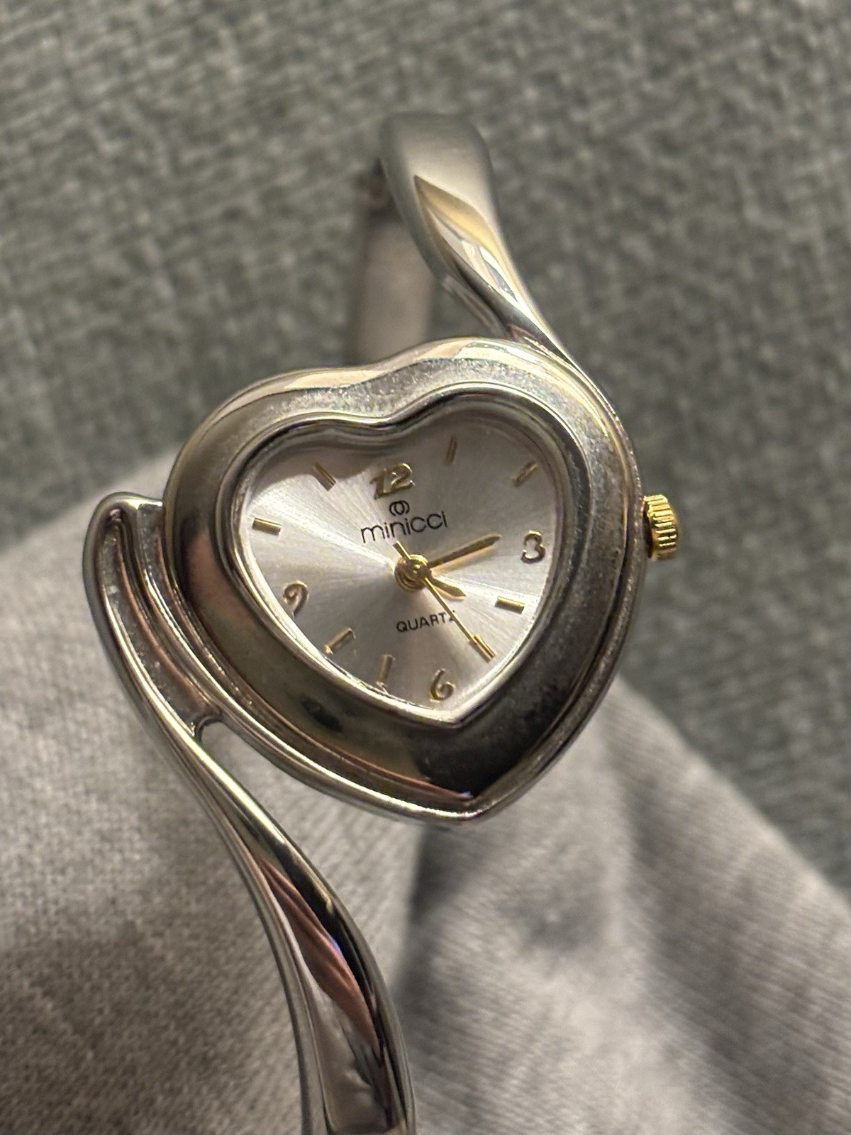 Silver Heart Shaped Quartz Watch Cuff Gold Accent Fashion - photo 2