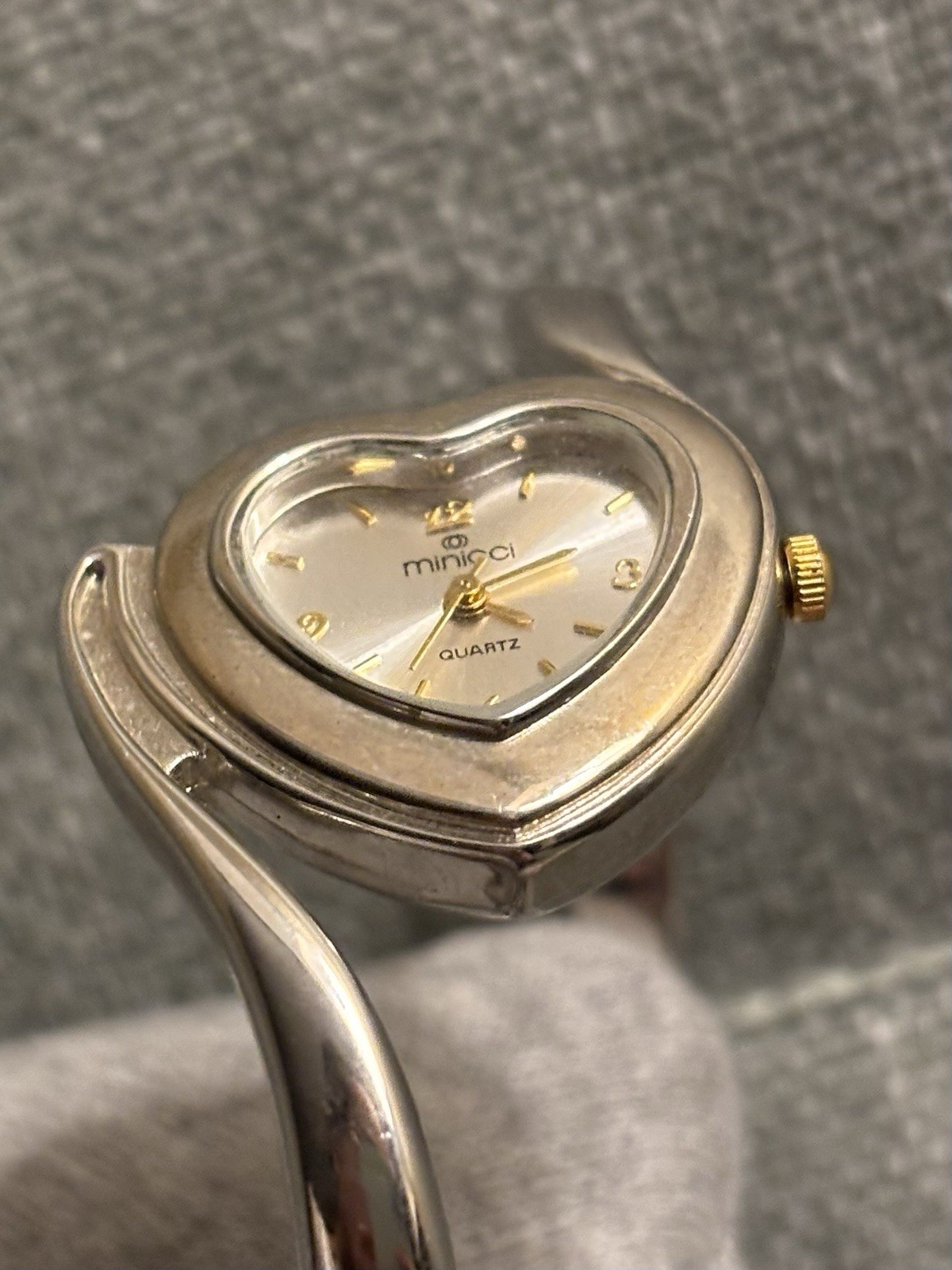 Silver Heart Shaped Quartz Watch Cuff Gold Accent Fashion - photo 4