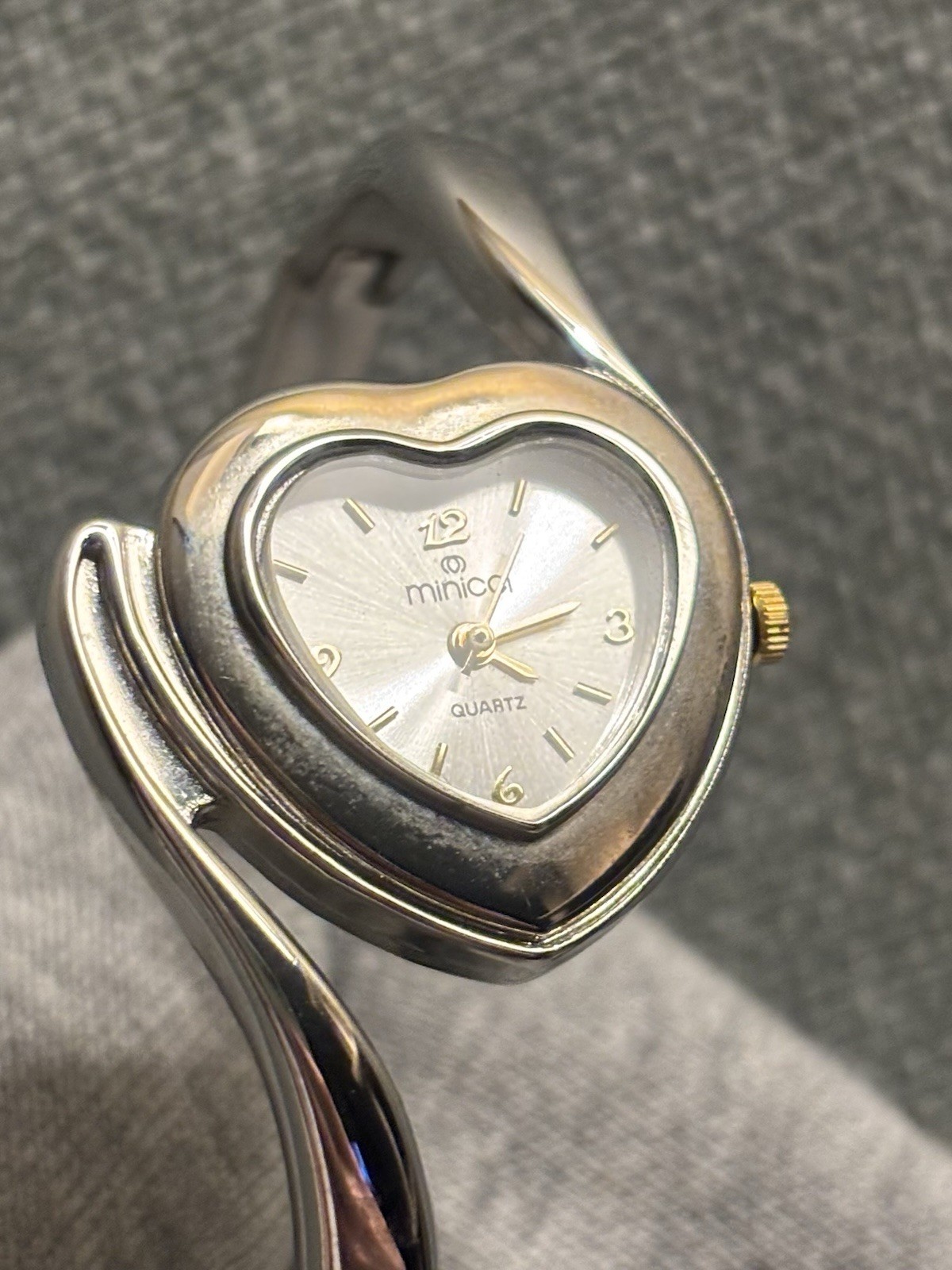Silver Heart Shaped Quartz Watch Cuff Gold Accent Fashion - photo 5