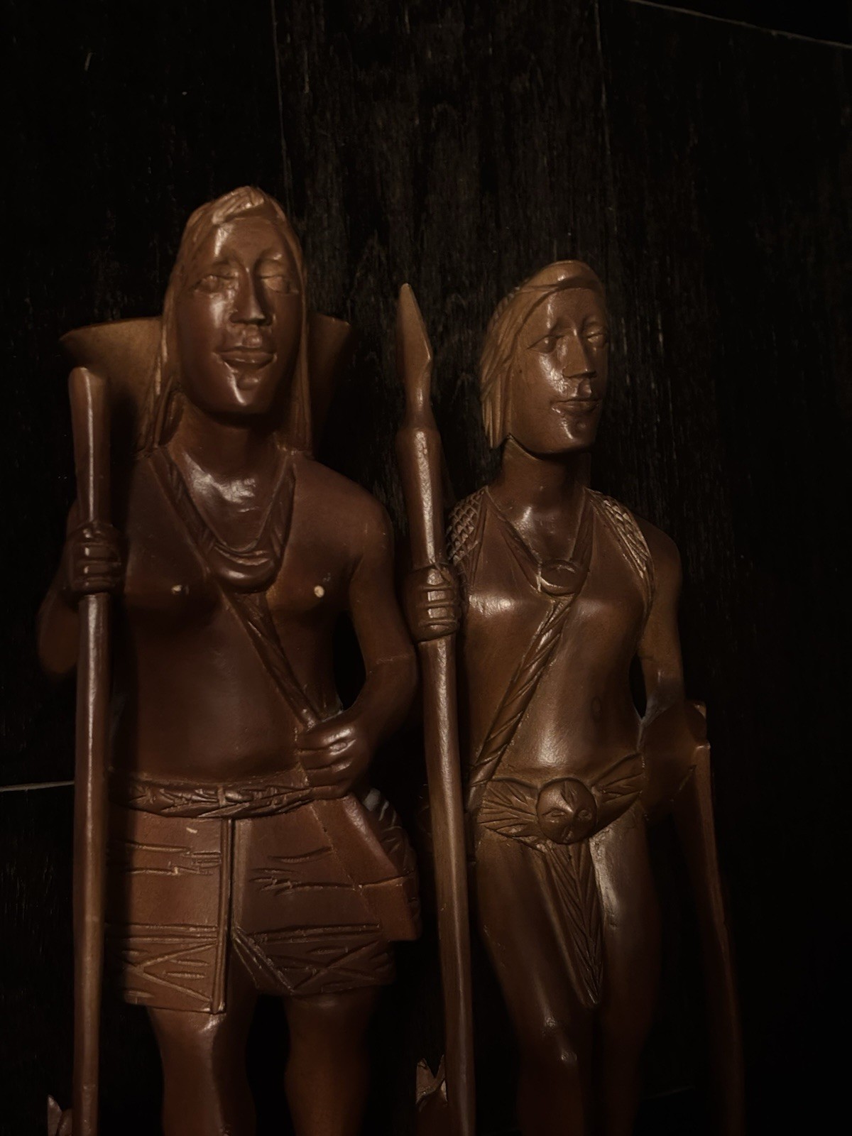 Vintage Pair Hand-Carved Wood Native American Figures 12” - photo 2