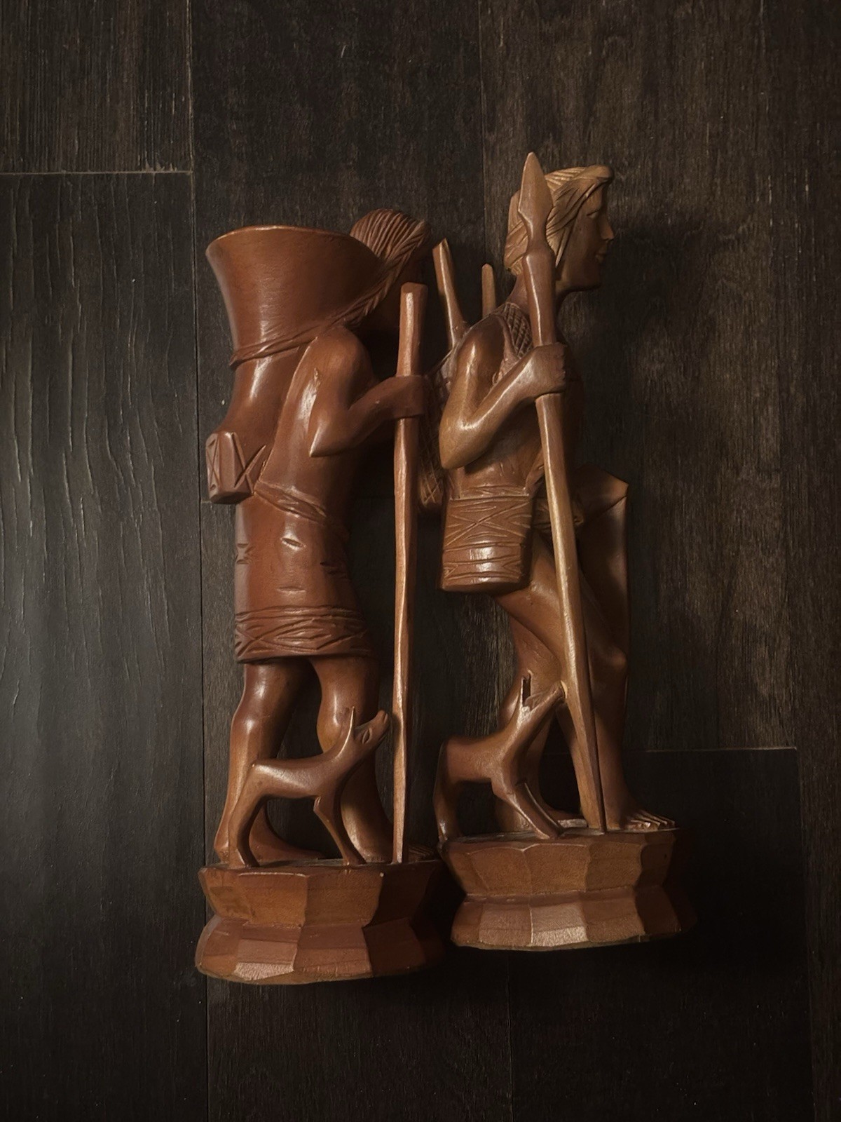 Vintage Pair Hand-Carved Wood Native American Figures 12” - photo 3