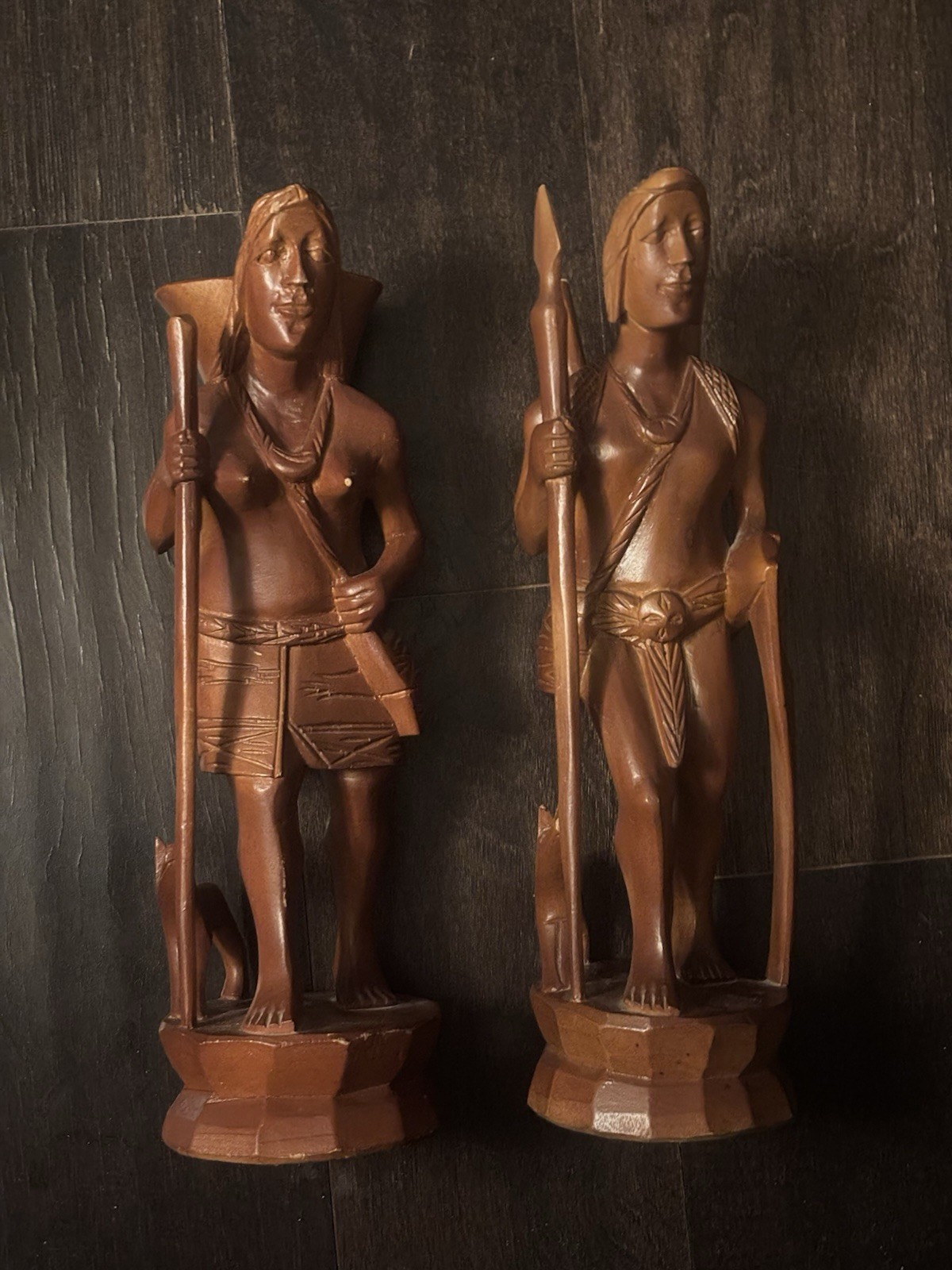 Vintage Pair Hand-Carved Wood Native American Figures 12” - photo 4