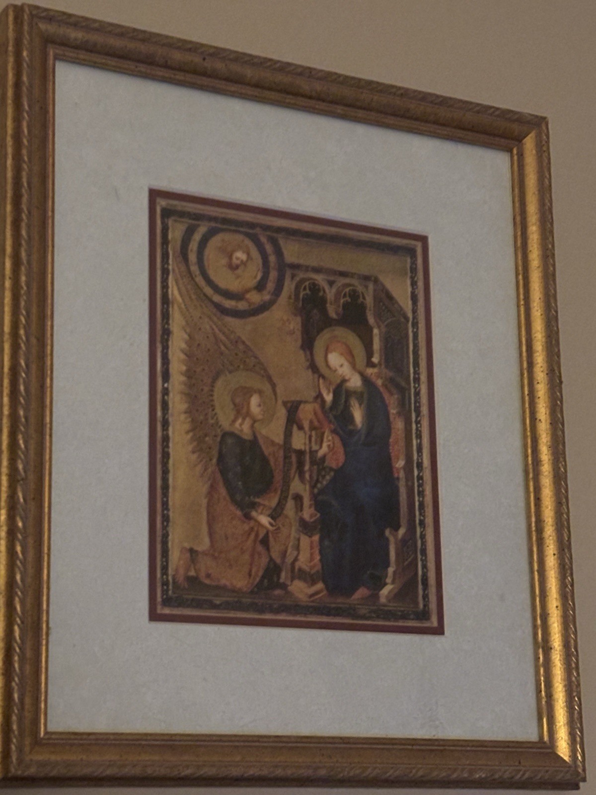 Antique The Annunciation Gold Framed Art Painting Mint