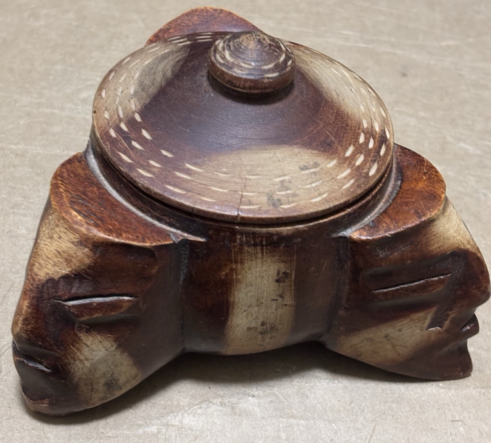 Hand Carved Monkeypod Wood Bowl – 3 Faces Tribal Folk Art