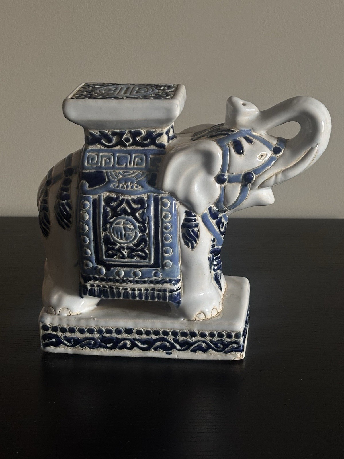 Blue and White Ceramic Elephant Garden Stool or Drink Table - photo 2
