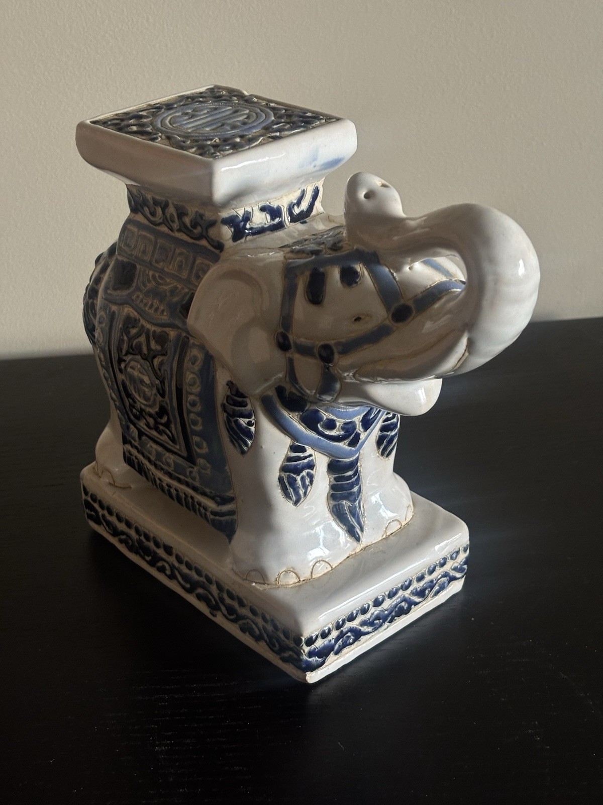 Blue and White Ceramic Elephant Garden Stool or Drink Table - photo 3