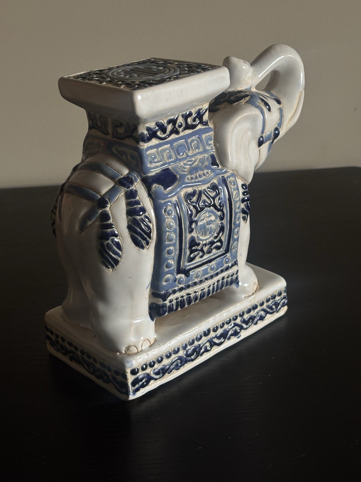 Blue and White Ceramic Elephant Garden Stool or Drink Table - photo 4