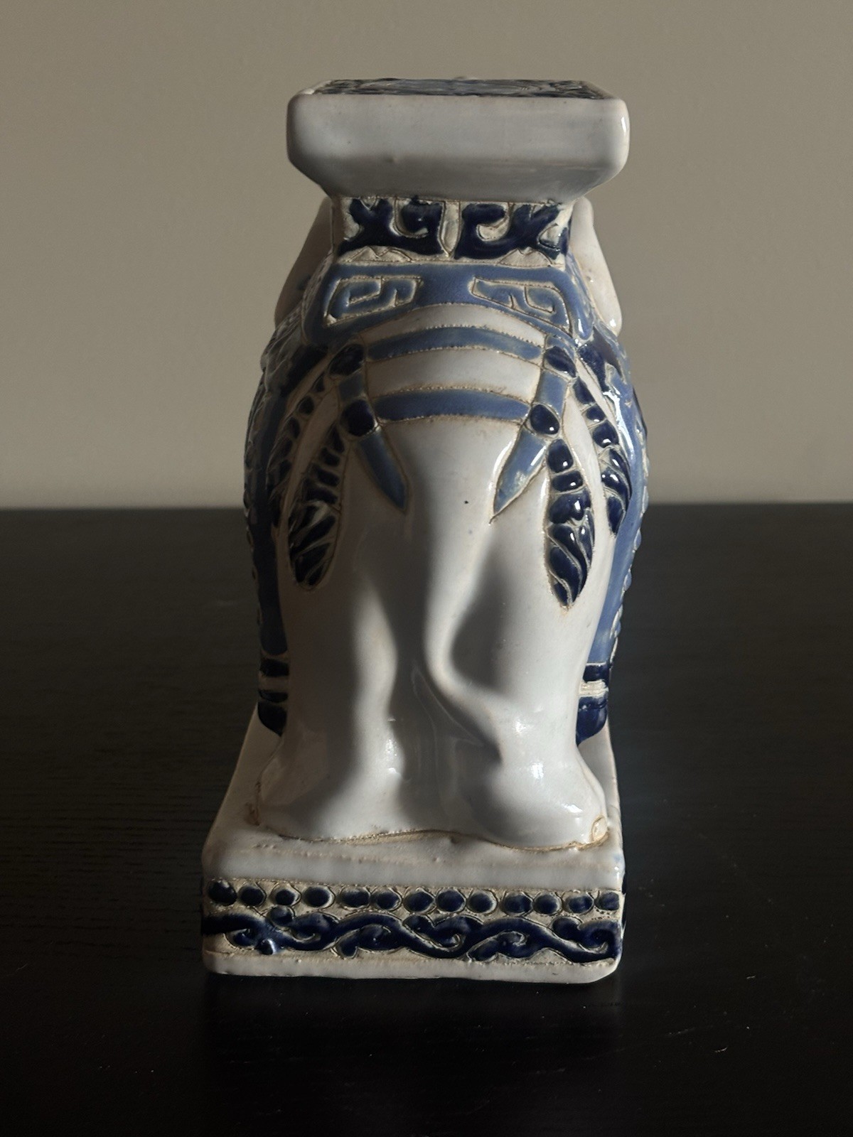 Blue and White Ceramic Elephant Garden Stool or Drink Table - photo 5