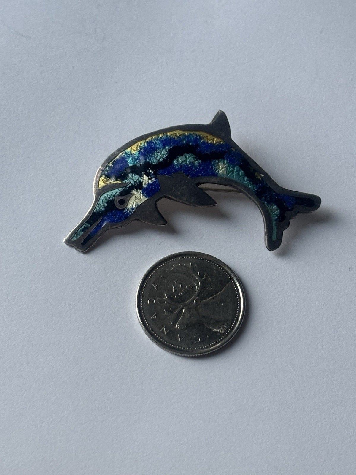 925 Sterling silver brooch dolphin enamel rare Mexico art - photo 2