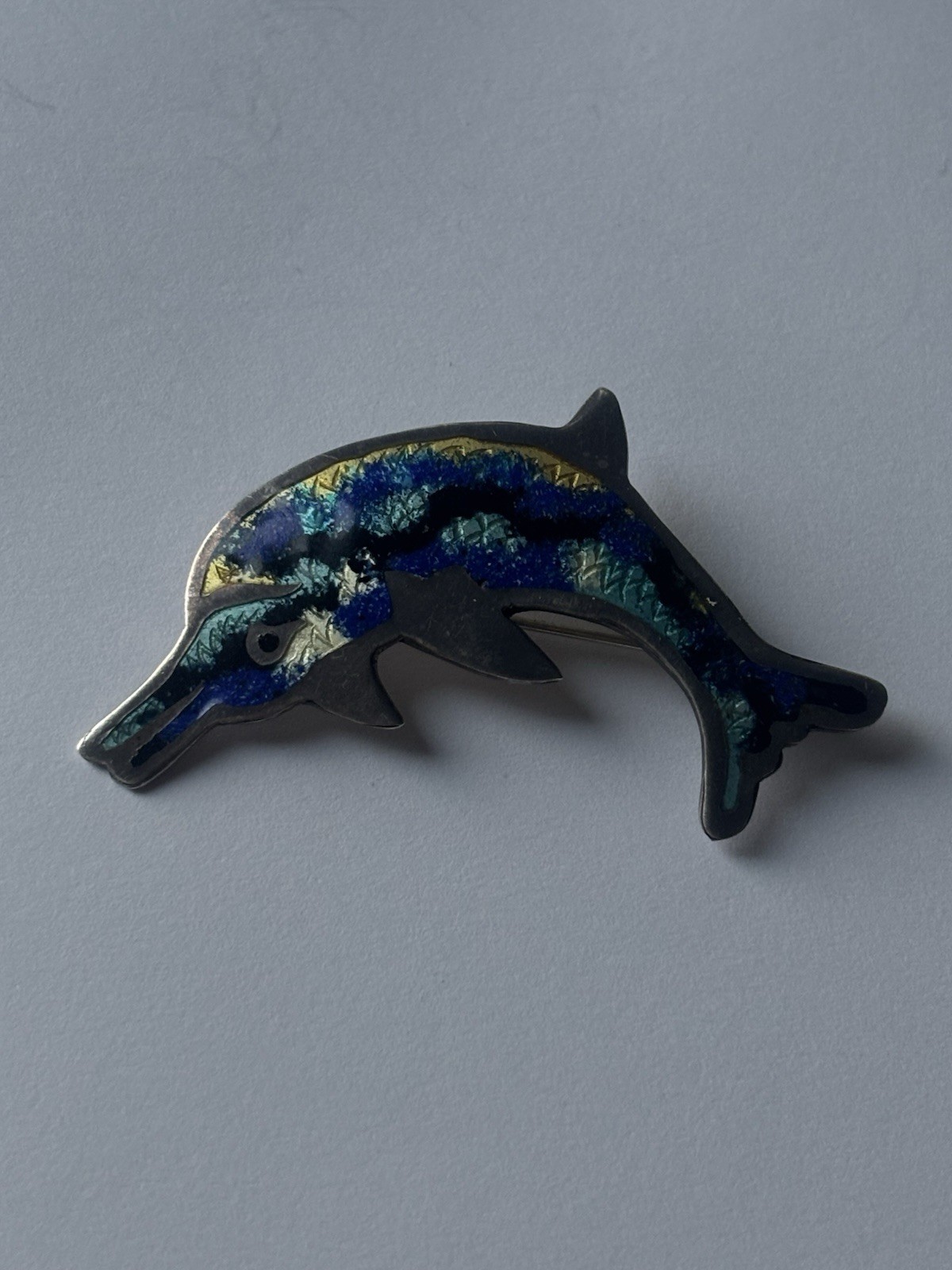 925 Sterling silver brooch dolphin enamel rare Mexico art - photo 3