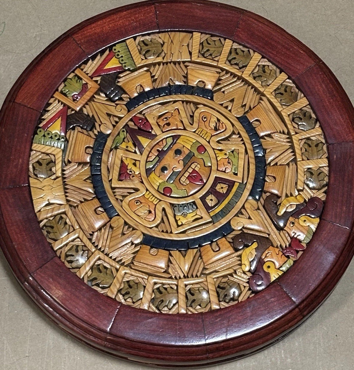 Aztec Mayan Sun Calendar Wall Hanging – Hand Carved Wood Art