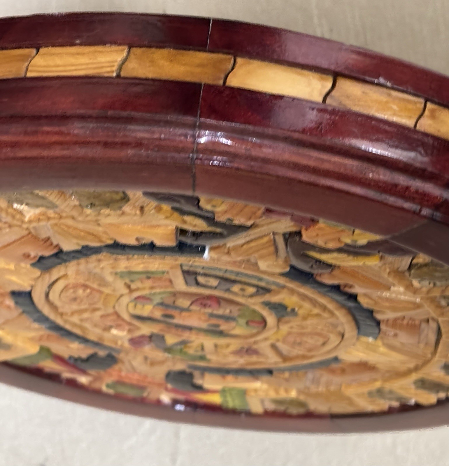 Aztec Mayan Sun Calendar Wall Hanging – Hand Carved Wood Art - photo 2