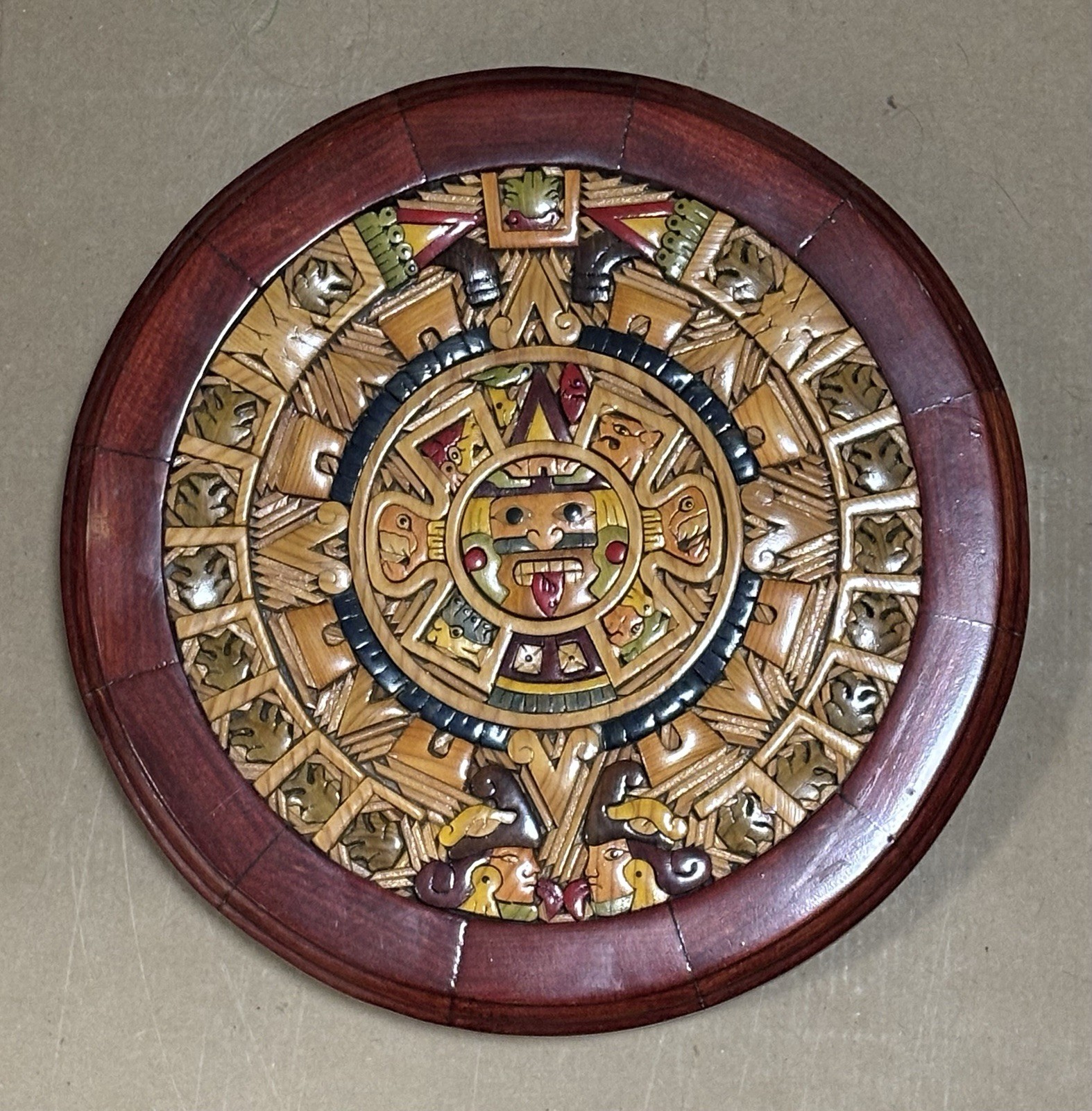 Aztec Mayan Sun Calendar Wall Hanging – Hand Carved Wood Art - photo 3
