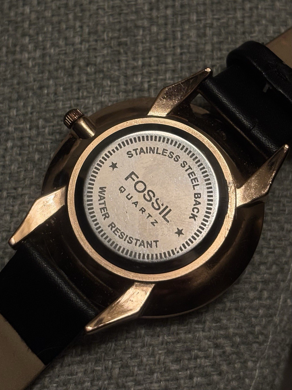 Fossil Quartz Watch Black Faux Leather Rose Gold Tone - photo 2