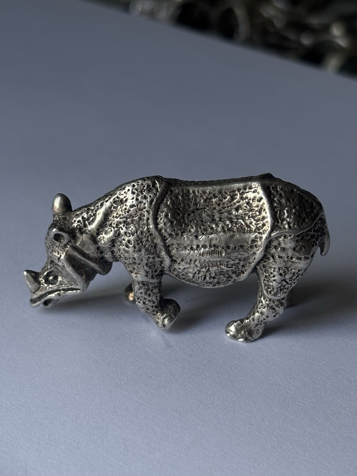 925 Vintage Solid Sterling Silver Rhino Figurine – Heavy 60g