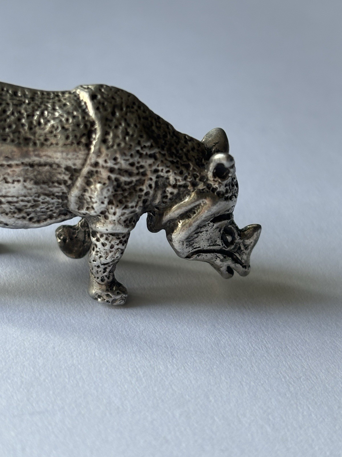925 Vintage Solid Sterling Silver Rhino Figurine – Heavy 60g - photo 3