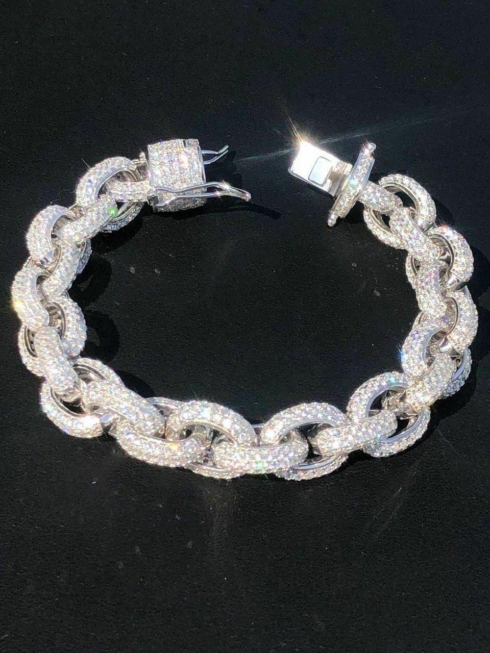 HEAVY 925 silver bracelet cz 55g 8.25” ICED OUT Chain Link