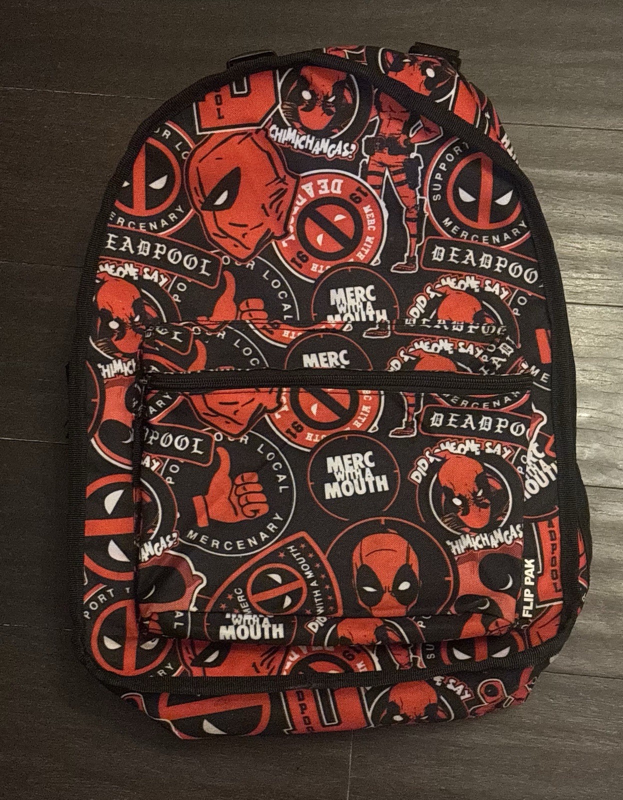 Deadpool Marvel Backpack Multi Zipper Reversible Double Sided Ba