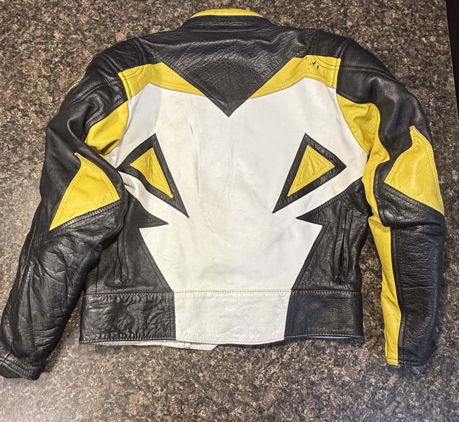 Men's Motorcycle Armoured Black Yellow White Leather Jacket M - photo 2