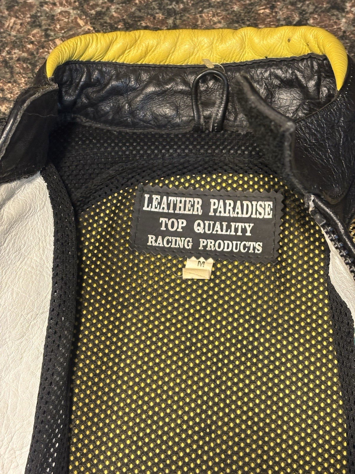 Men's Motorcycle Armoured Black Yellow White Leather Jacket M - photo 4