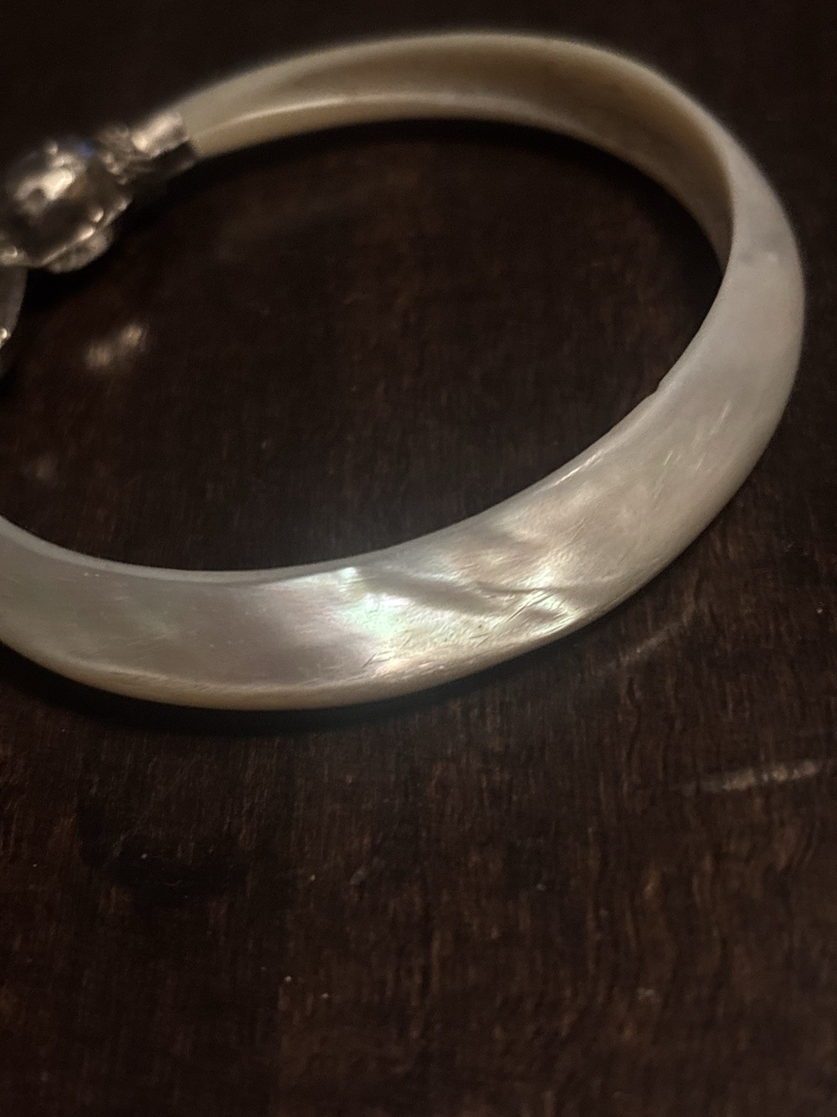 Pearl Shell Bangle Silver Tone Accent Beautiful Vintage Approx 2