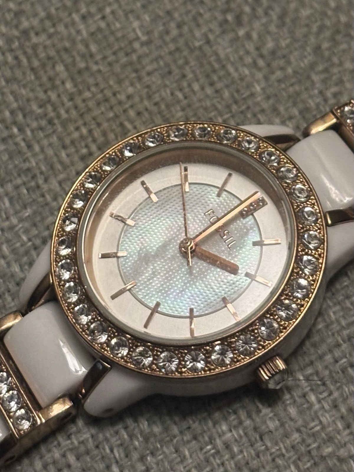 Fossil CE-1041 Jesse Crystals White Ceramic Rose Gold Watch