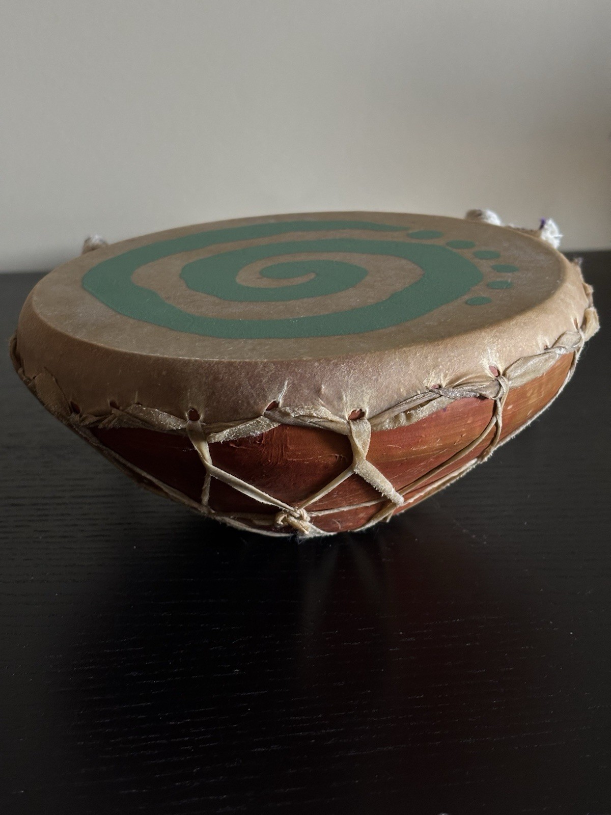 Antique Native American Animal Leather Rope/ Clay Hand Drum - photo 3