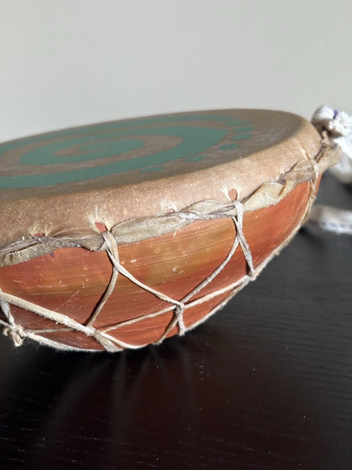 Antique Native American Animal Leather Rope/ Clay Hand Drum - photo 4