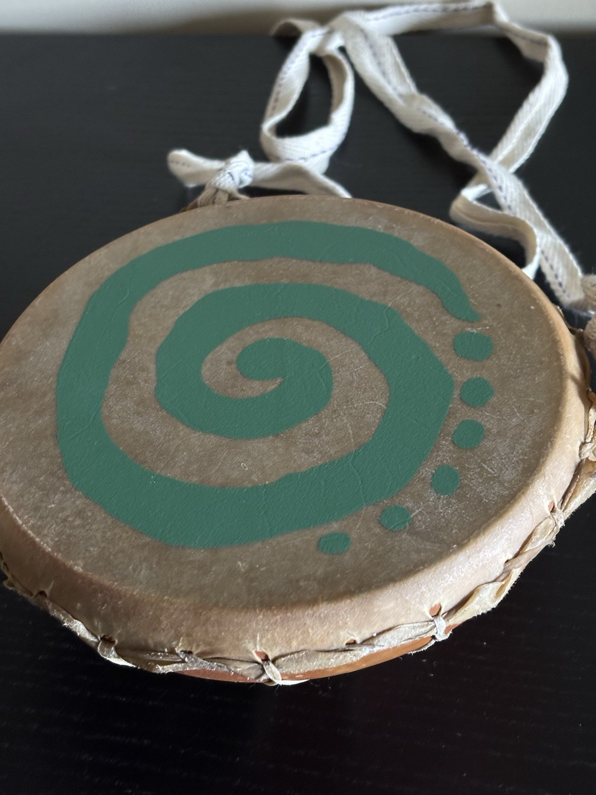 Antique Native American Animal Leather Rope/ Clay Hand Drum - photo 5