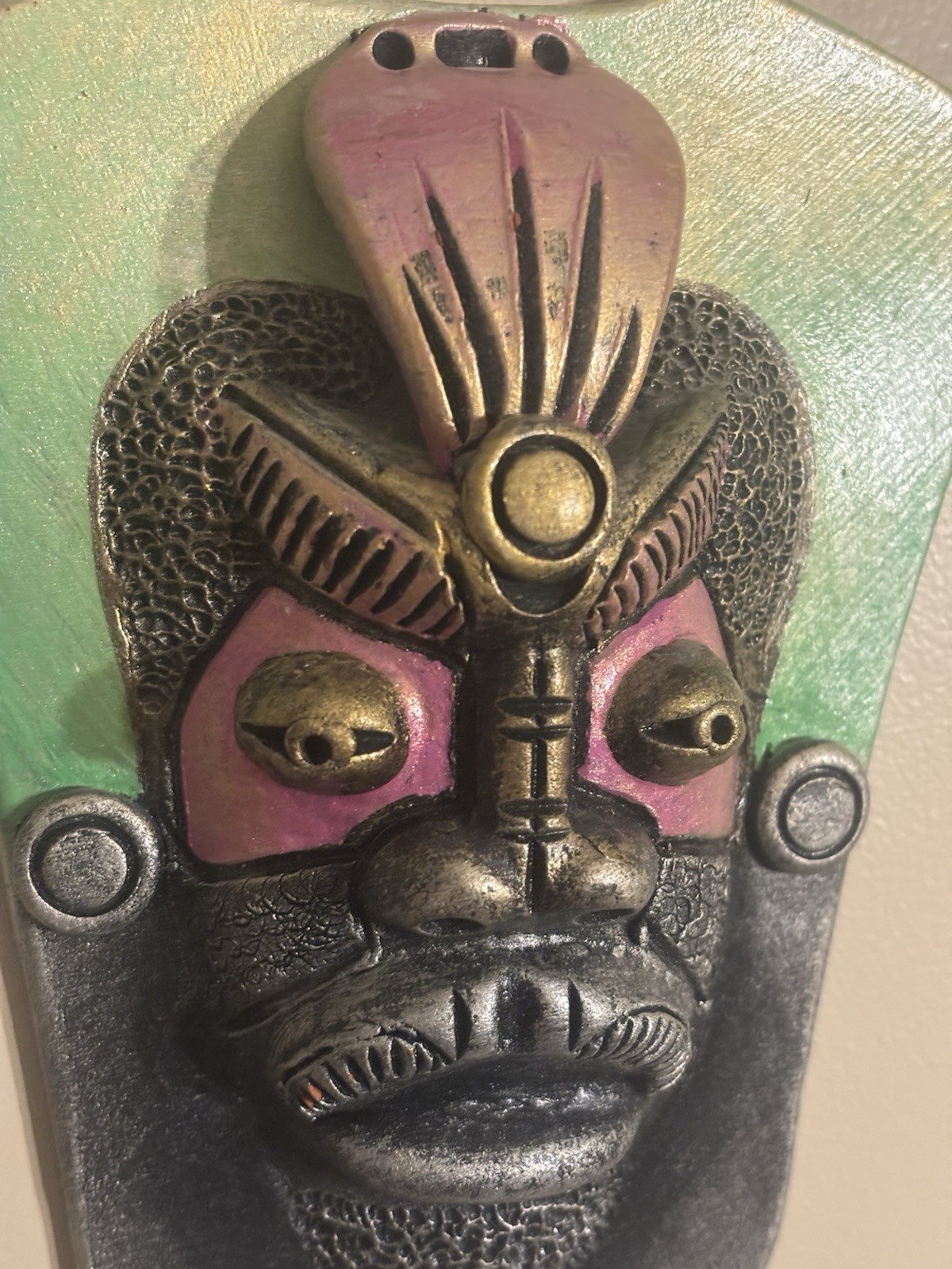Vintage Mask Terra Cotta Tribal Vibrant Hand Painted Colours - photo 2