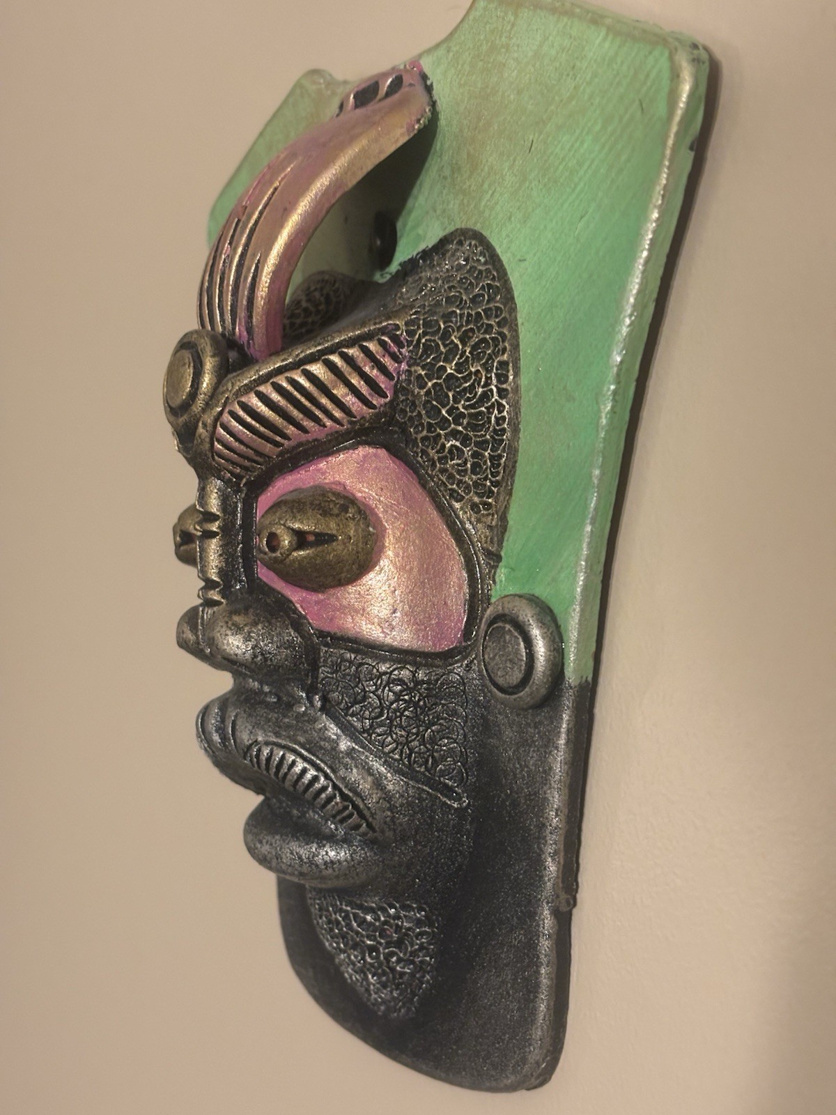 Vintage Mask Terra Cotta Tribal Vibrant Hand Painted Colours - photo 3