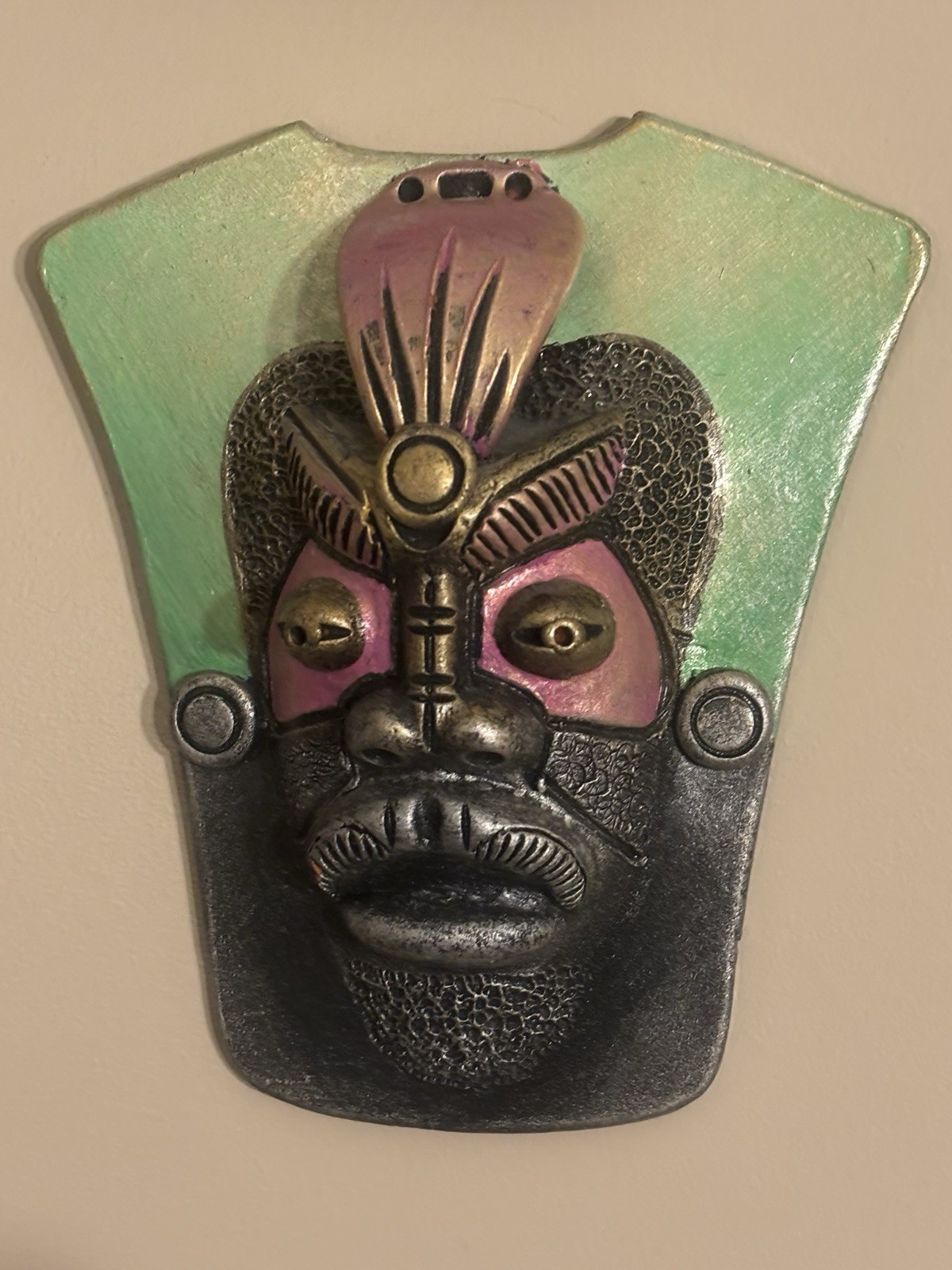 Vintage Mask Terra Cotta Tribal Vibrant Hand Painted Colours - photo 4