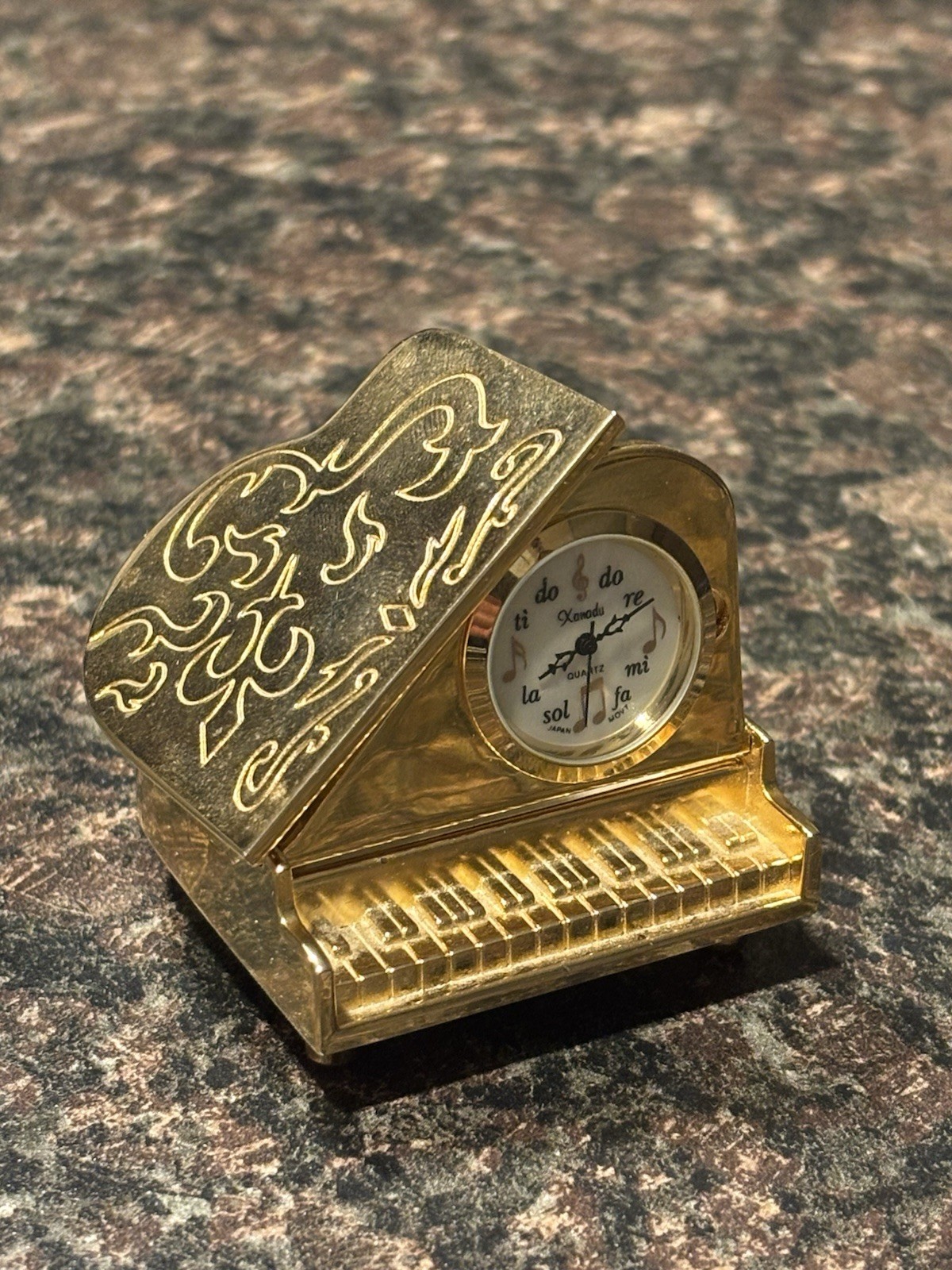 Miniature Desk Clock Paperweight Brass Grand Piano