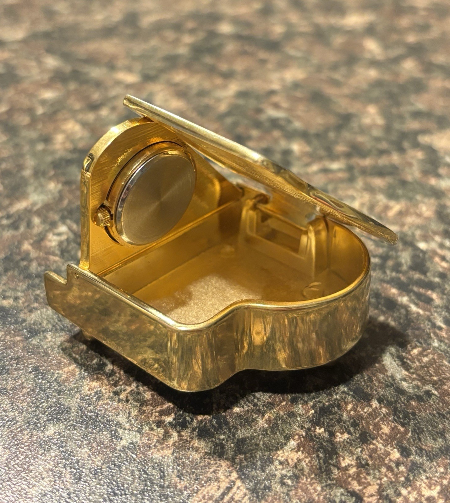 Miniature Desk Clock Paperweight Brass Grand Piano - photo 3