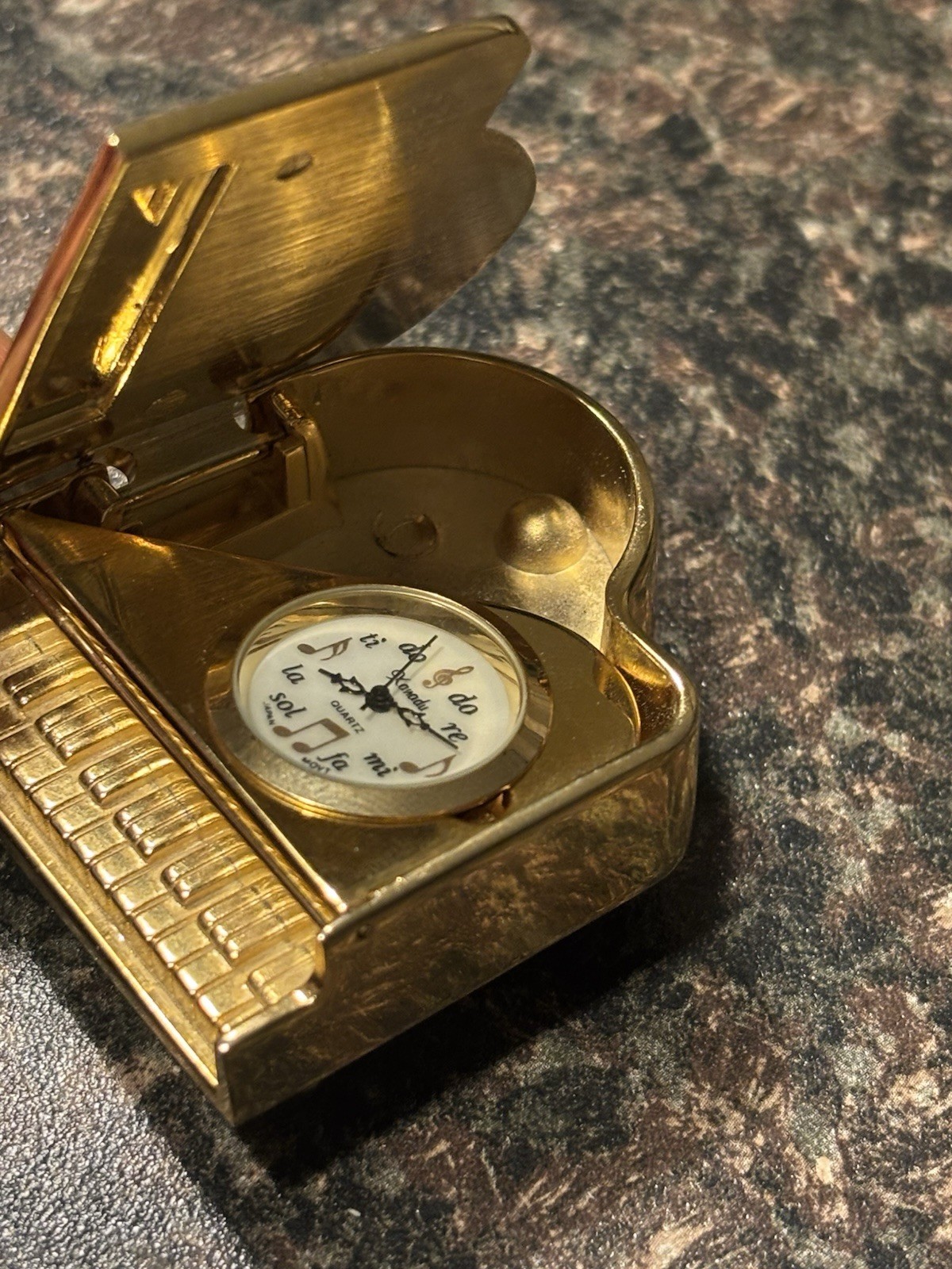 Miniature Desk Clock Paperweight Brass Grand Piano - photo 4