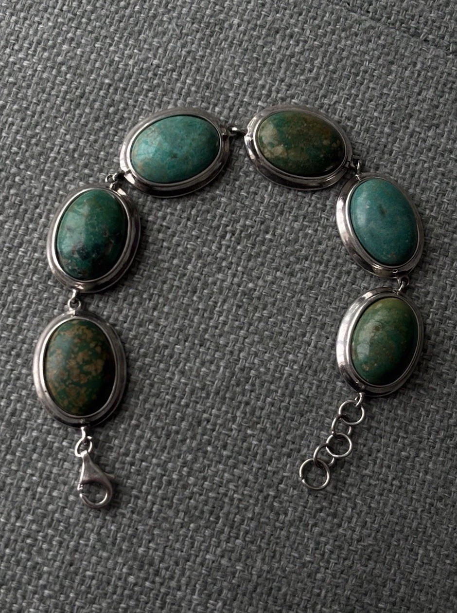 Sterling Silver 925 Turquoise Bracelet Oval Cabochon Boho Light