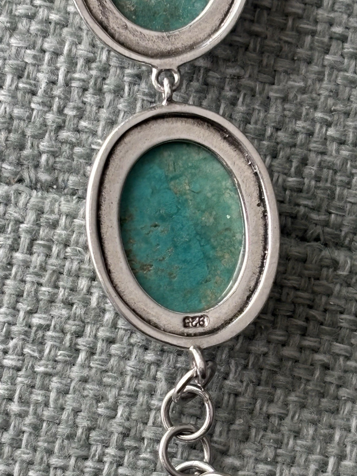 Sterling Silver 925 Turquoise Bracelet Oval Cabochon Boho Light - photo 2
