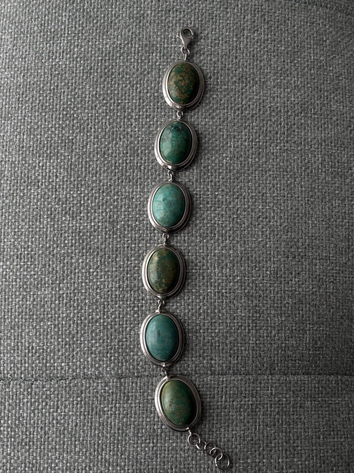 Sterling Silver 925 Turquoise Bracelet Oval Cabochon Boho Light - photo 3