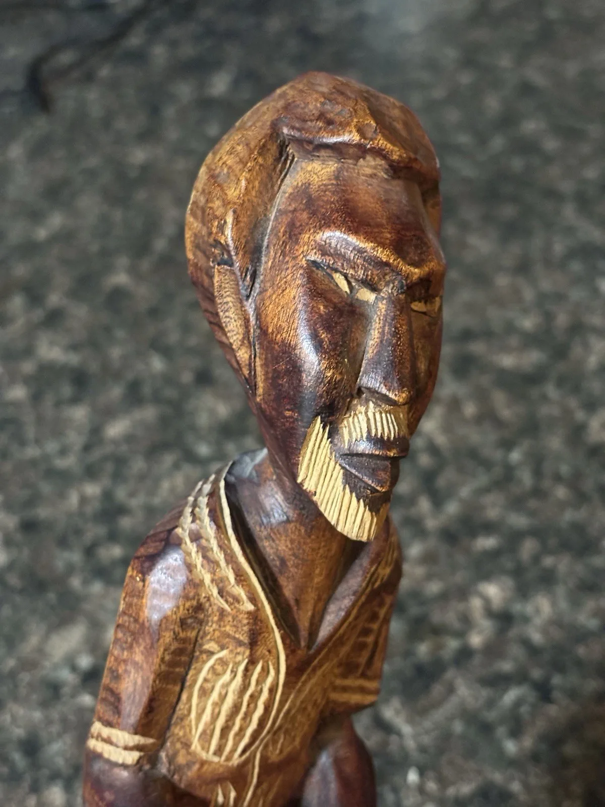 African Hand Carved Wooden Statue of Bearded Man drummer 12”