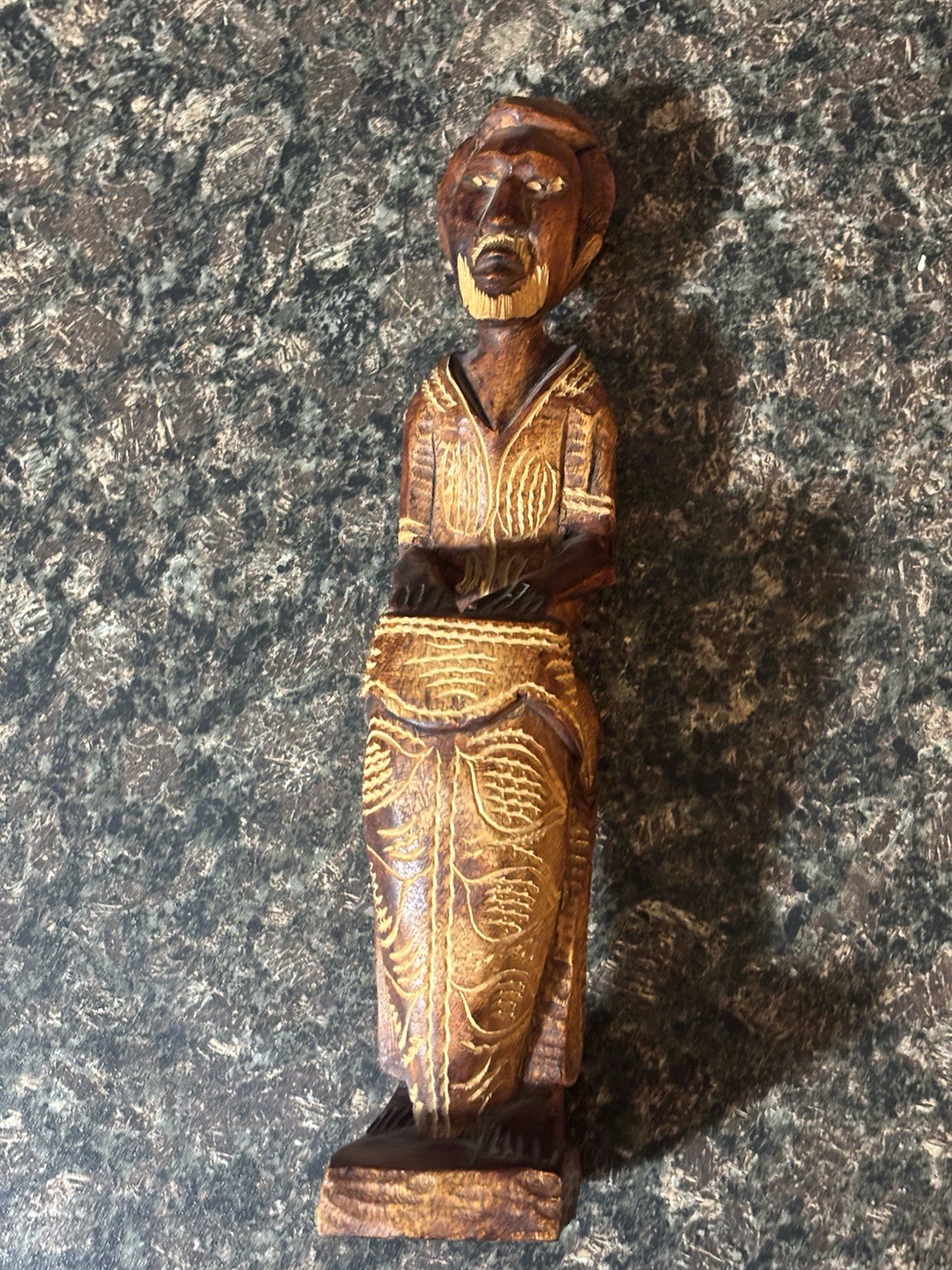 African Hand Carved Wooden Statue of Bearded Man drummer 12” - photo 2