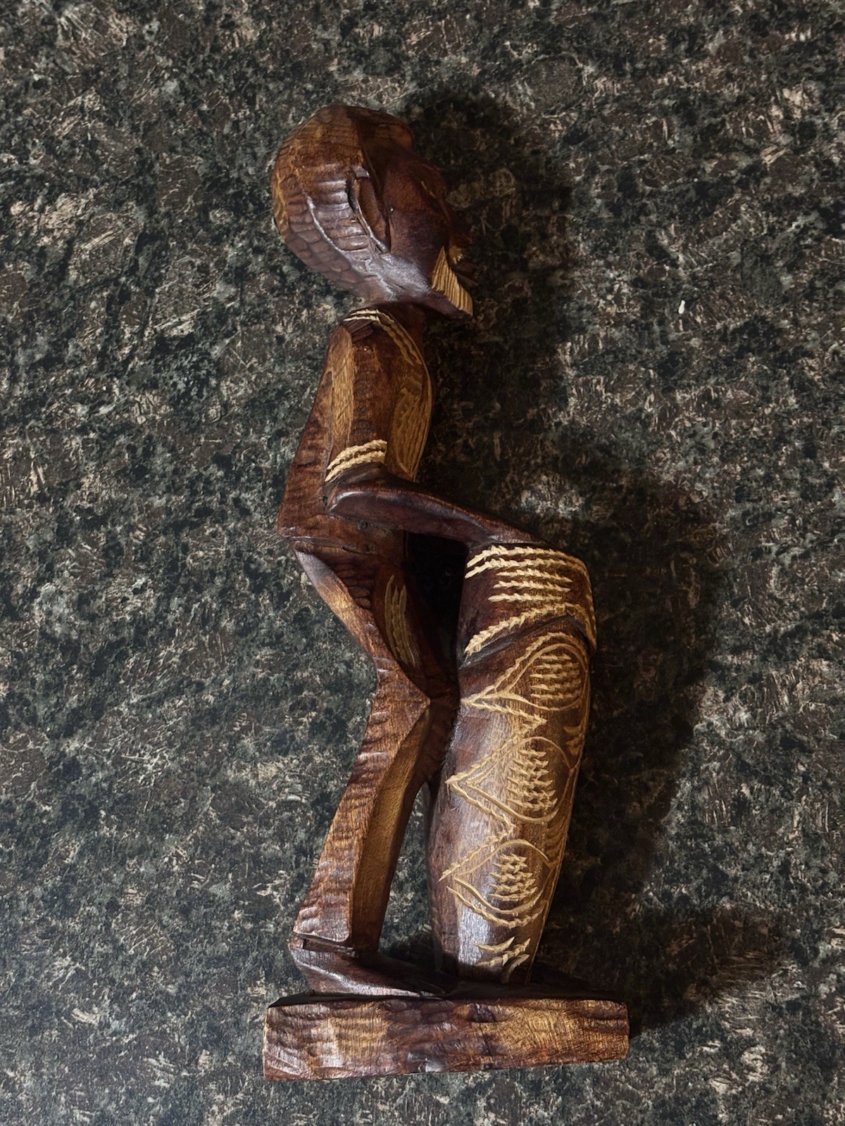 African Hand Carved Wooden Statue of Bearded Man drummer 12” - photo 3
