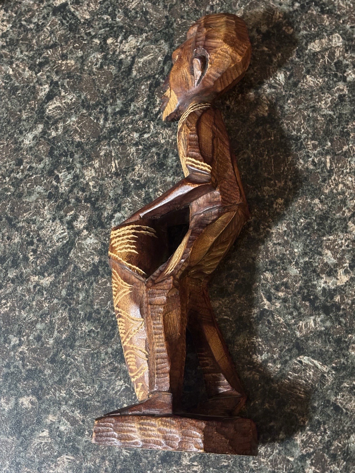 African Hand Carved Wooden Statue of Bearded Man drummer 12” - photo 4