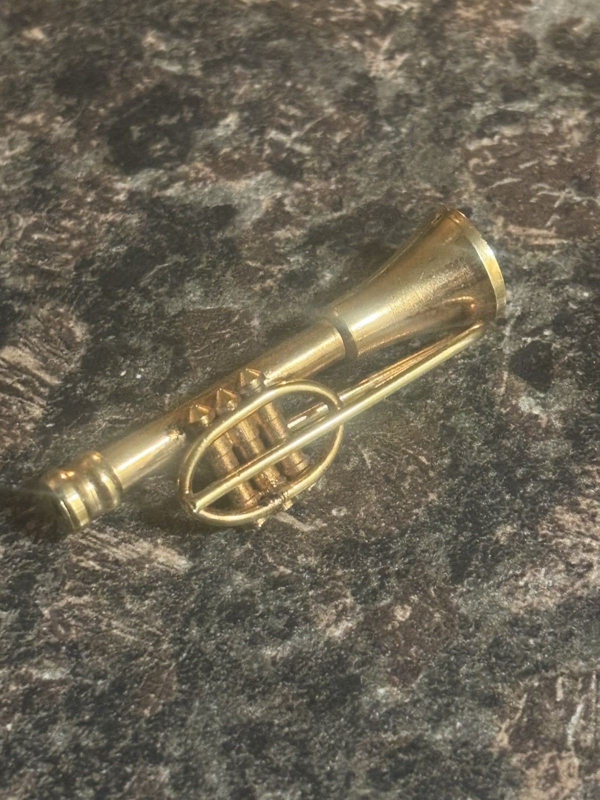 Gold Trumpet Brooch Brass Instrument Miniature
