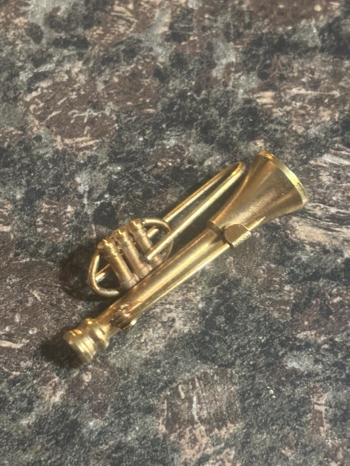 Gold Trumpet Brooch Brass Instrument Miniature - photo 2