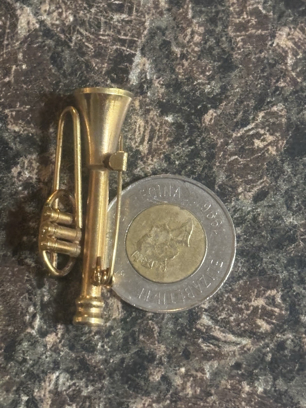 Gold Trumpet Brooch Brass Instrument Miniature - photo 3