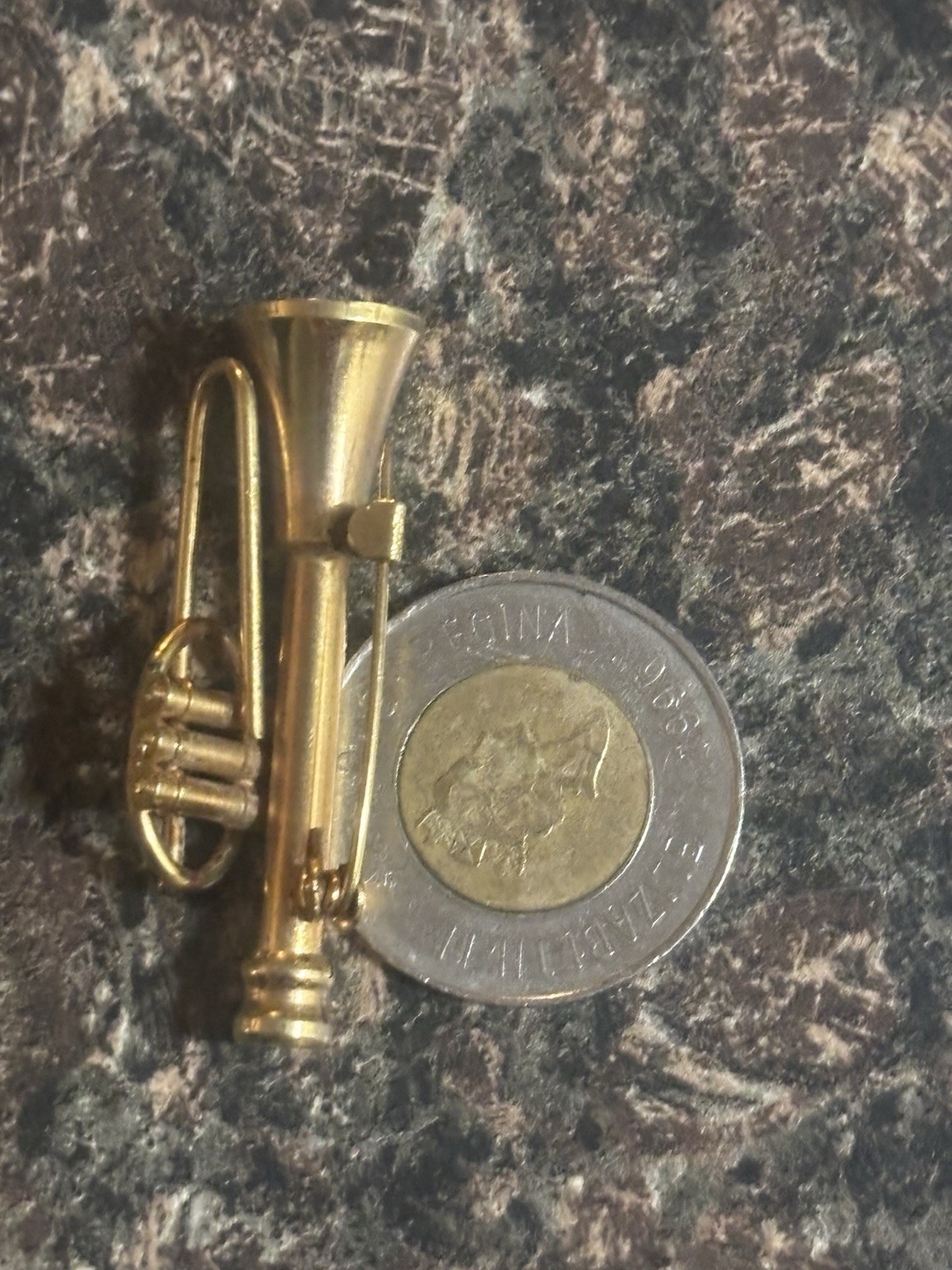 Gold Trumpet Brooch Brass Instrument Miniature - photo 4