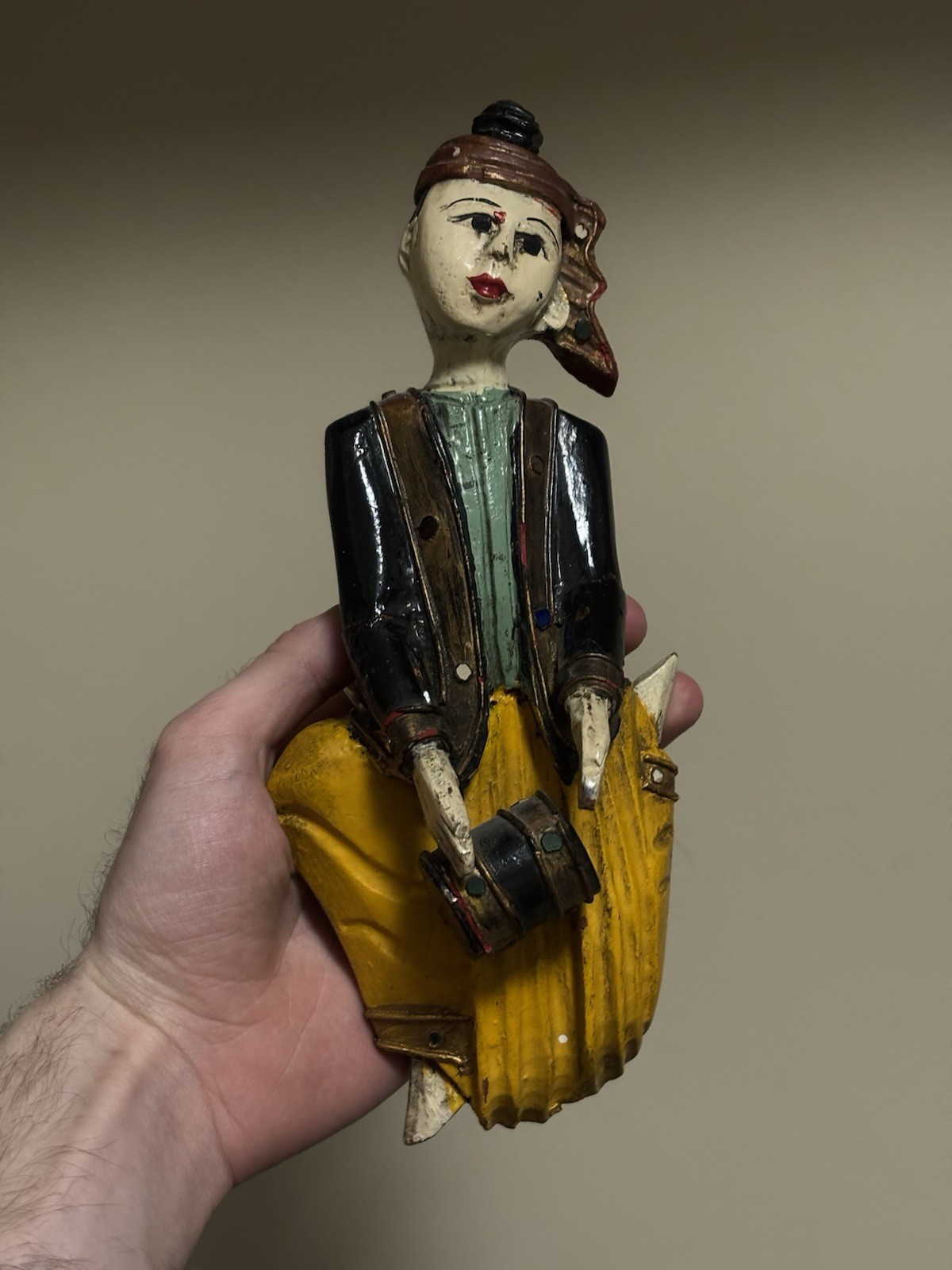 3 Vtg 10" Folk Wood Hand Carved Figures Thailand Music Wall hang - photo 4
