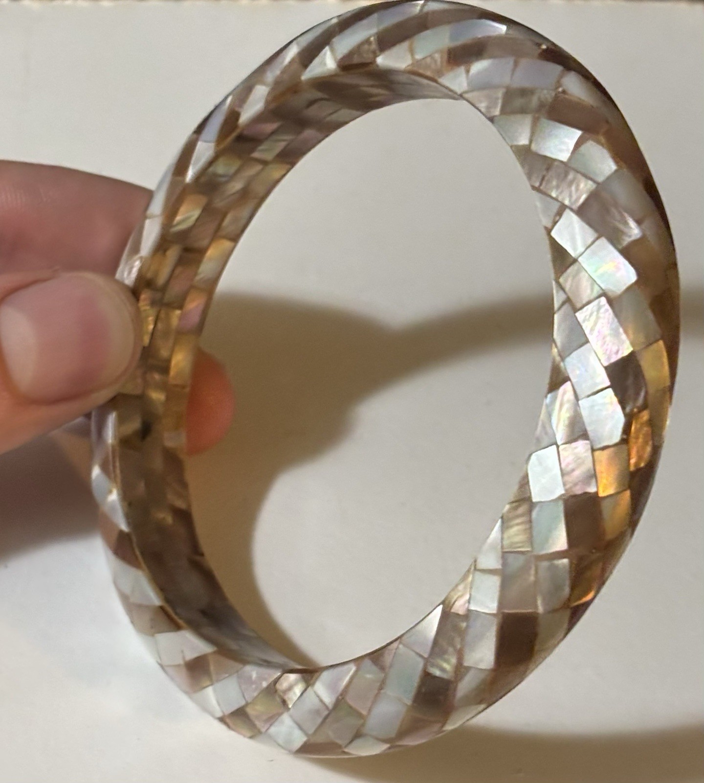 Pearl Mosaic Inlay Bangle Vintage Eternity 2.5” Approx